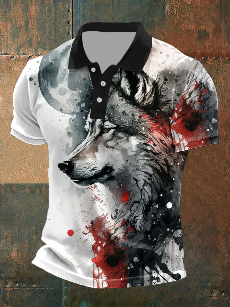 Gelegenheits oberteile mit Wolfs druck für Männer