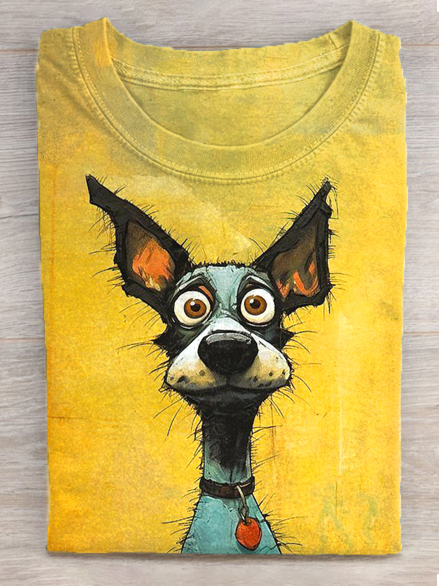 Frauen lustige Hunde-Kunstdruck Kurzarm-T-Shirt