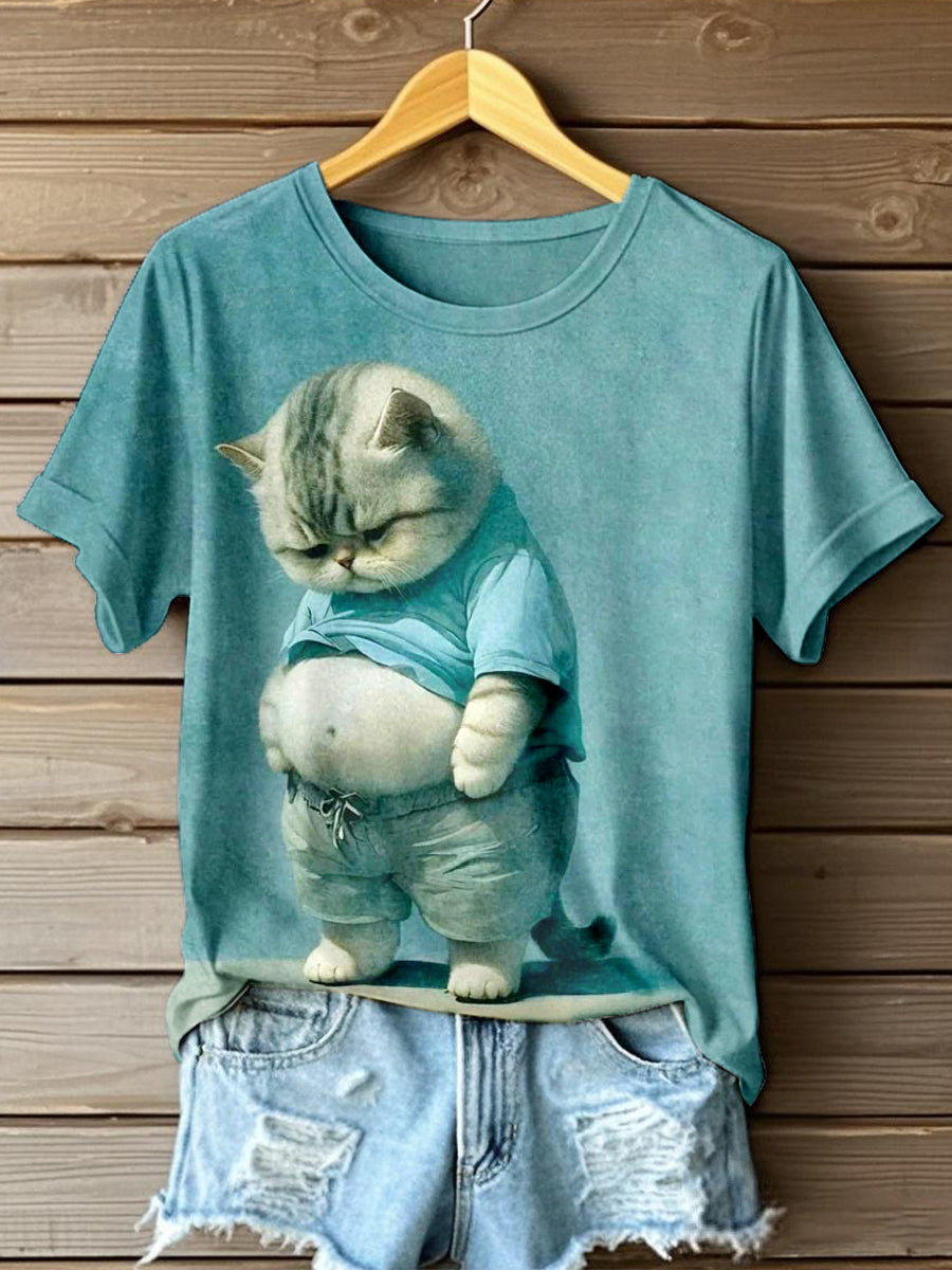 Frauen lustige Katze Kunstdruck Vintage T-Shirt