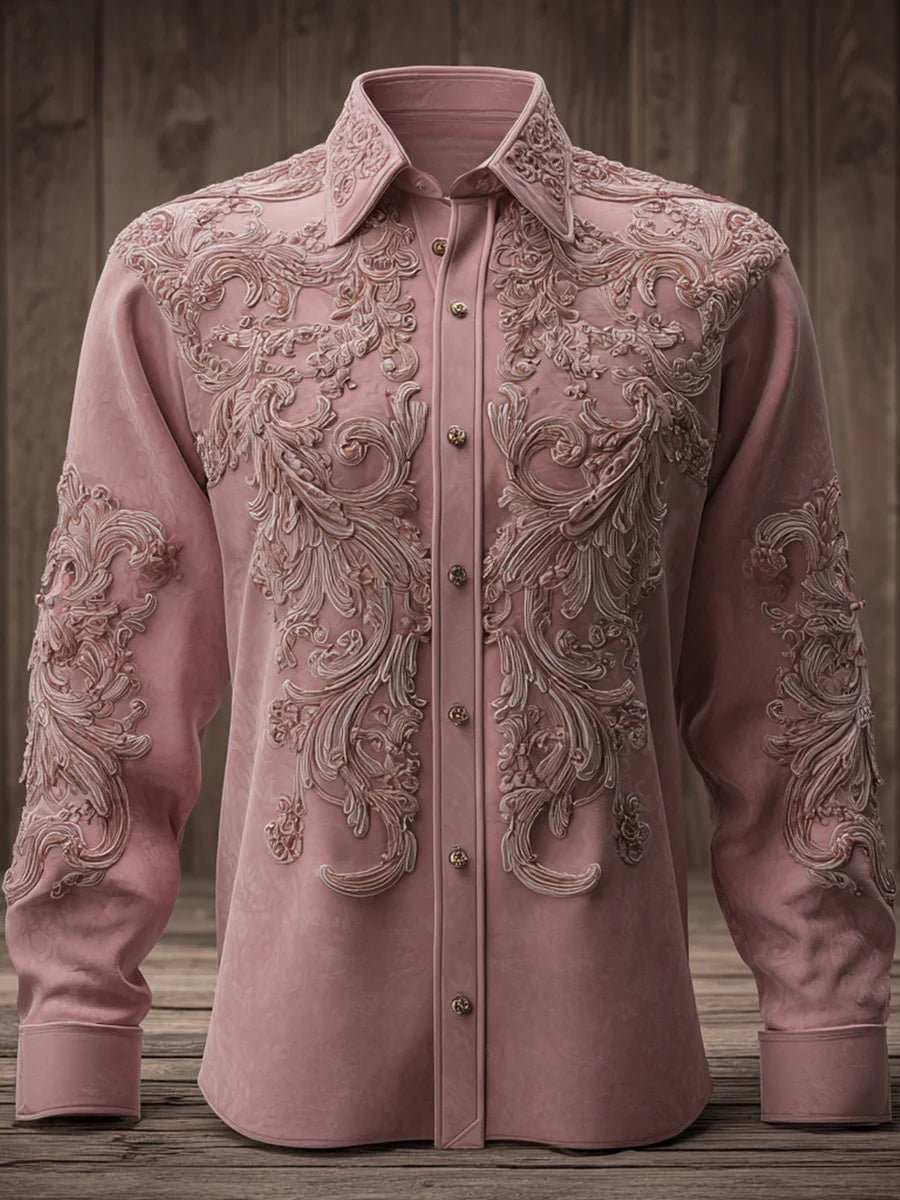 Damen-Langarm-Hemd mit rosa Kunstdruck