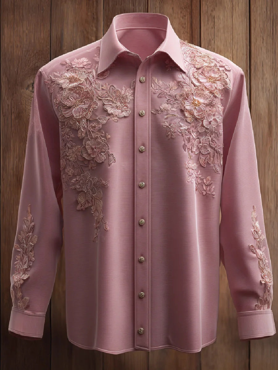 Damen-Langarm-Hemd mit rosa Kunstdruck