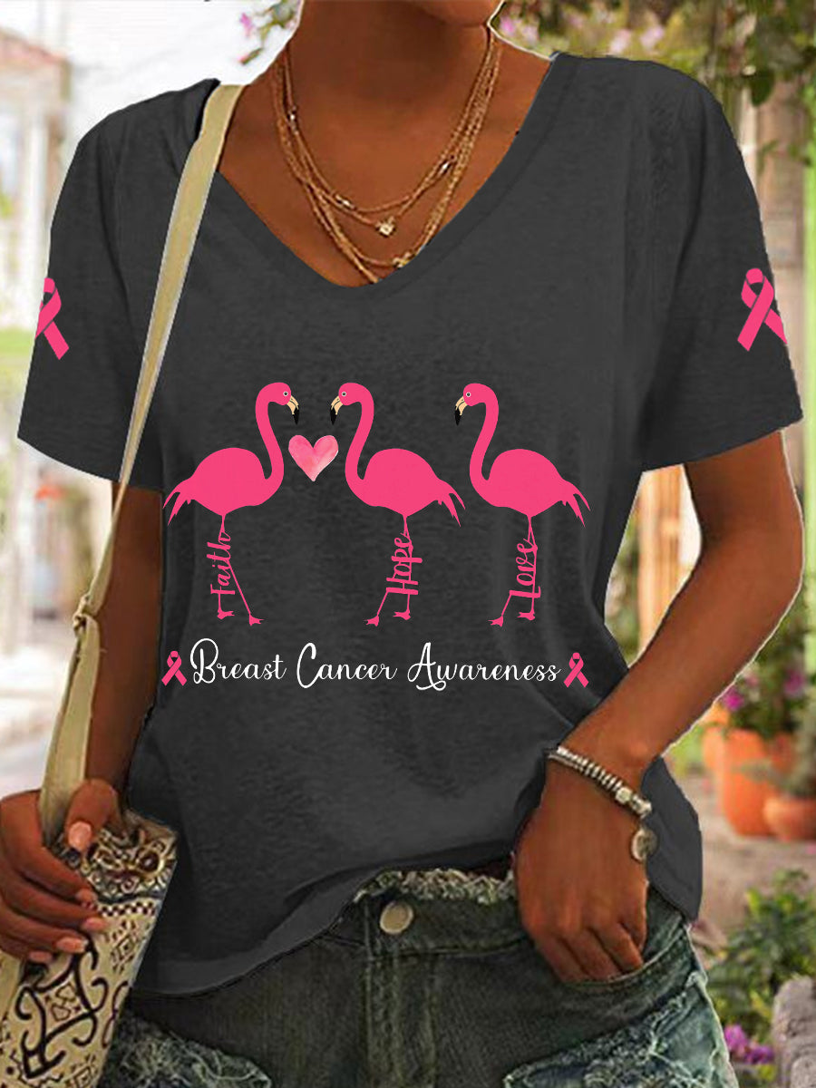 Frauen Brustkrebs Bewusstsein Glaube Hoffnung Liebe Flamingo T-Shirt