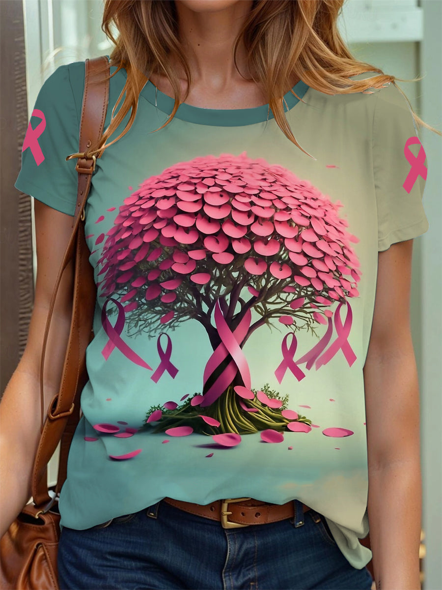 Frauen Brustkrebs Bewusstsein Baum des Lebens Rosa Band Print T-Shirt