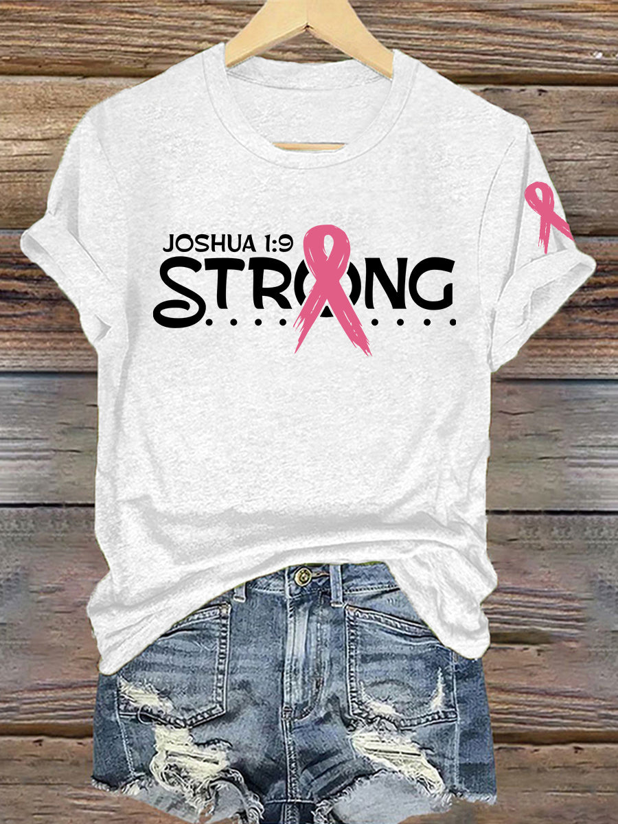 Frauen Brustkrebs Bewusstsein Starke Joshua 1:9 T-Shirt