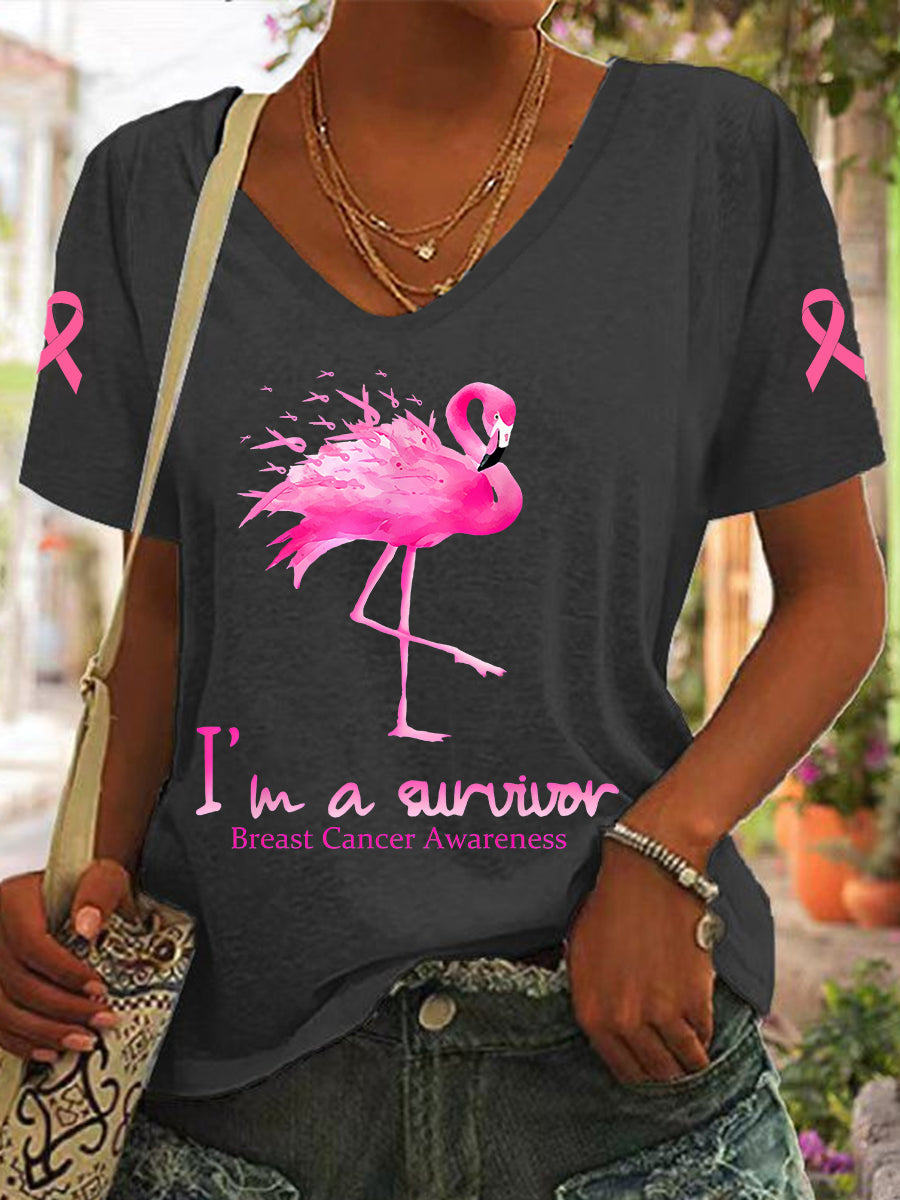 Frauen Brustkrebs Bewusstsein Ich bin ein Überlebender Flamingo T-Shirt