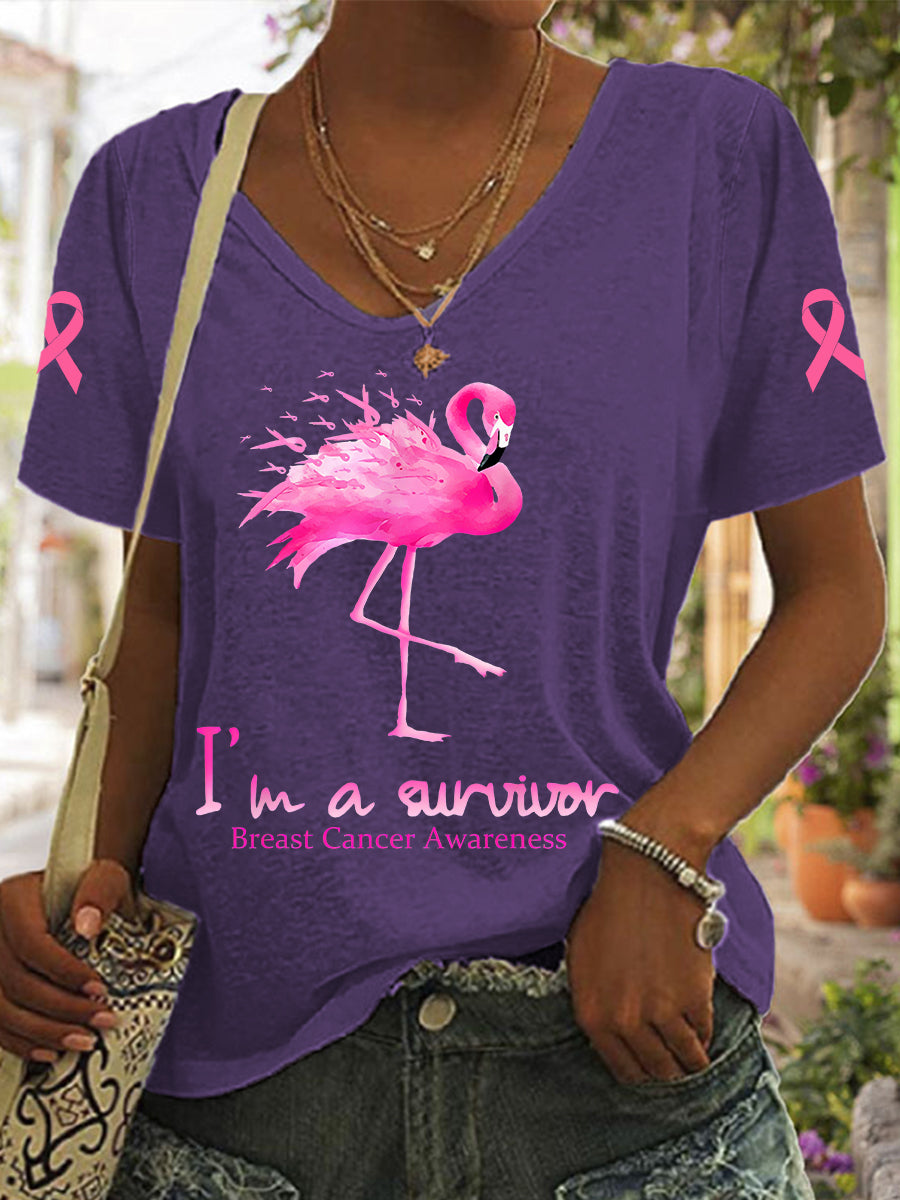 Frauen Brustkrebs Bewusstsein Ich bin ein Überlebender Flamingo T-Shirt