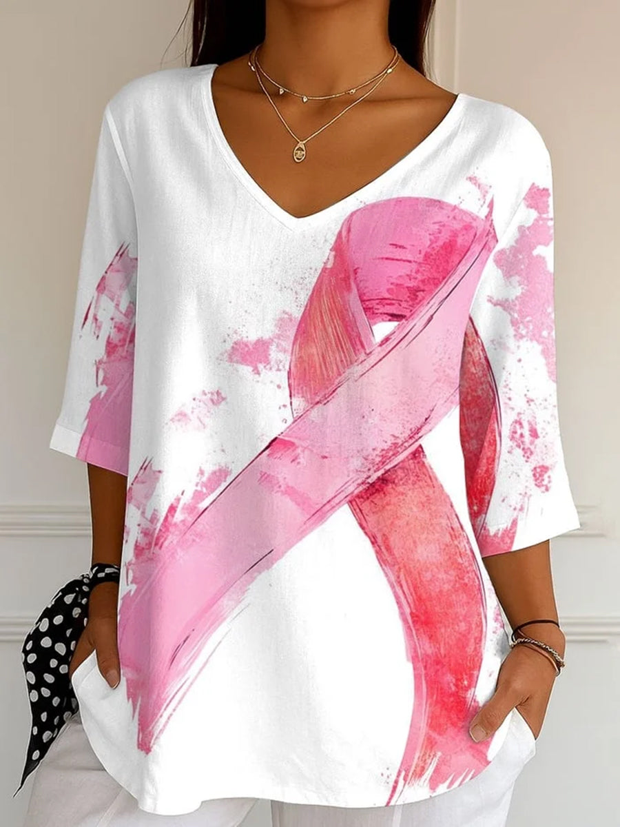 Frauen Brustkrebs Rosa Band Print Top