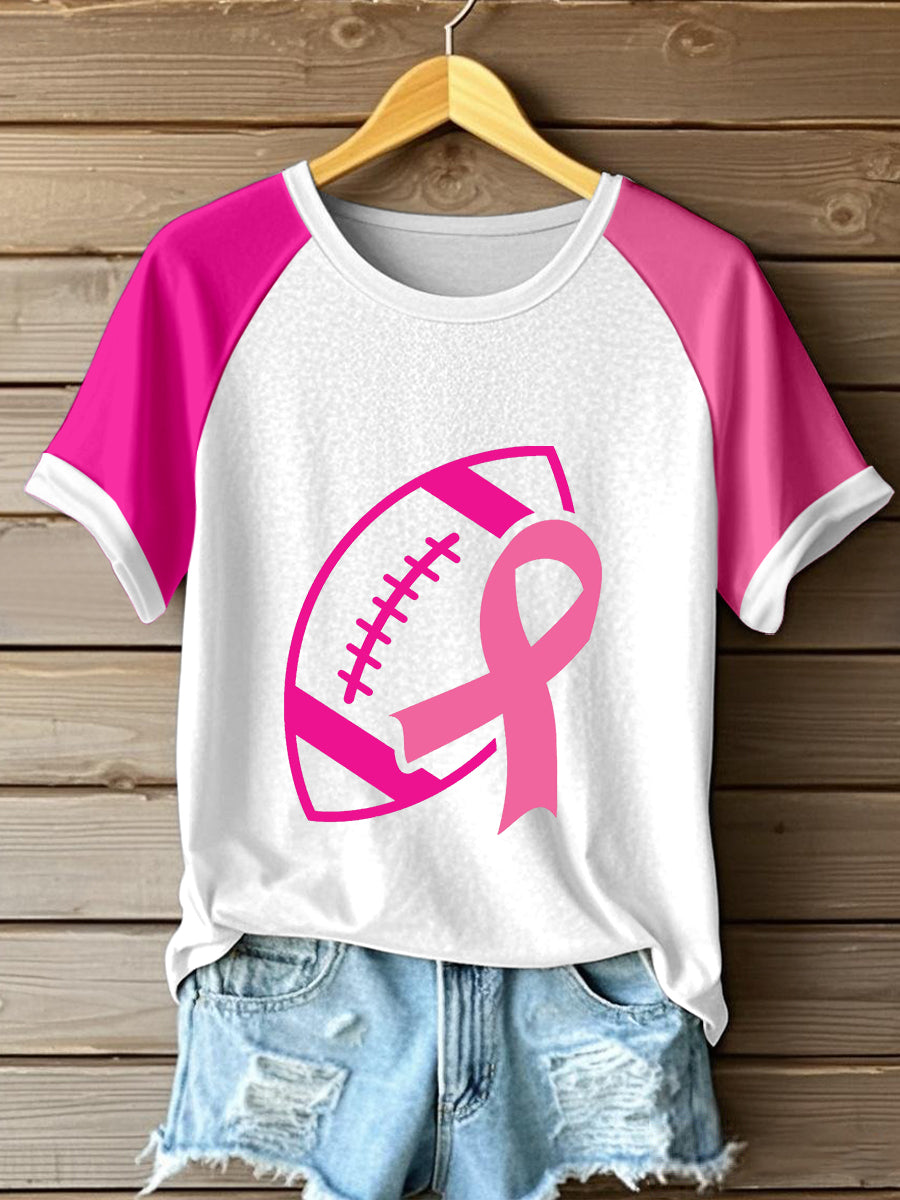Frauen rosa Band & Fußball druck Brustkrebs Bewusstsein T-Shirt