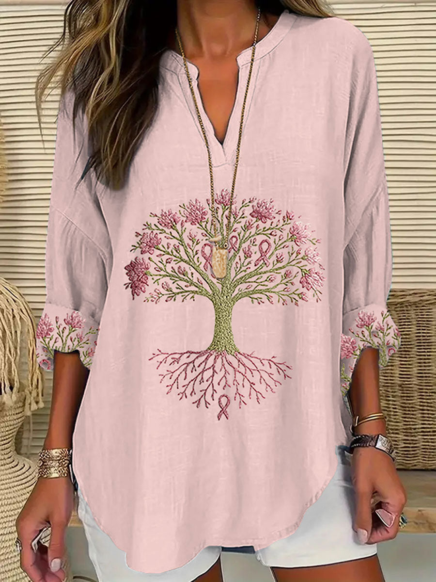 Frauen Brustkrebs Das rosa Band ist der Baum der Gesundheit Print T-Shirt