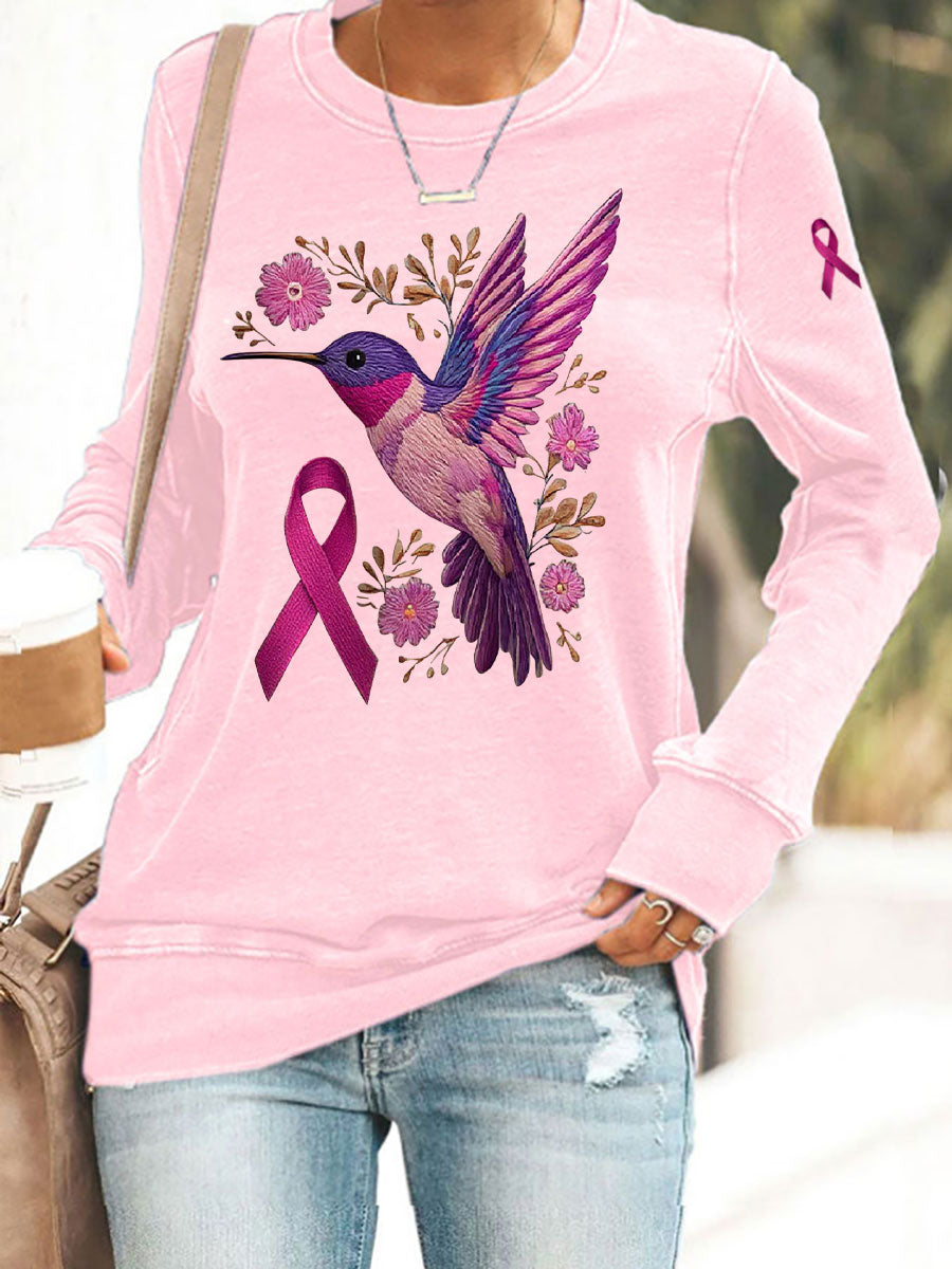 Frauen Brustkrebs Kolibri Print Casual Sweatshirt