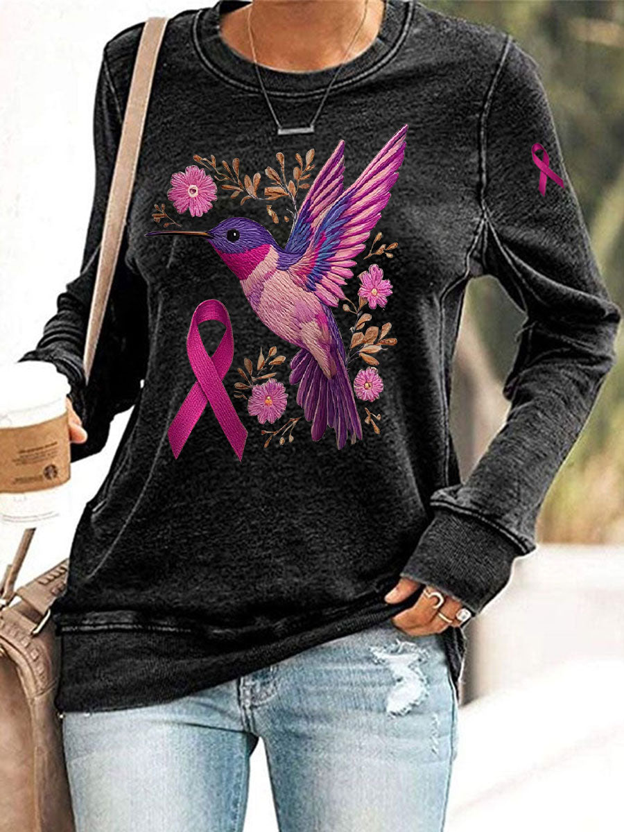 Frauen Brustkrebs Kolibri Print Casual Sweatshirt