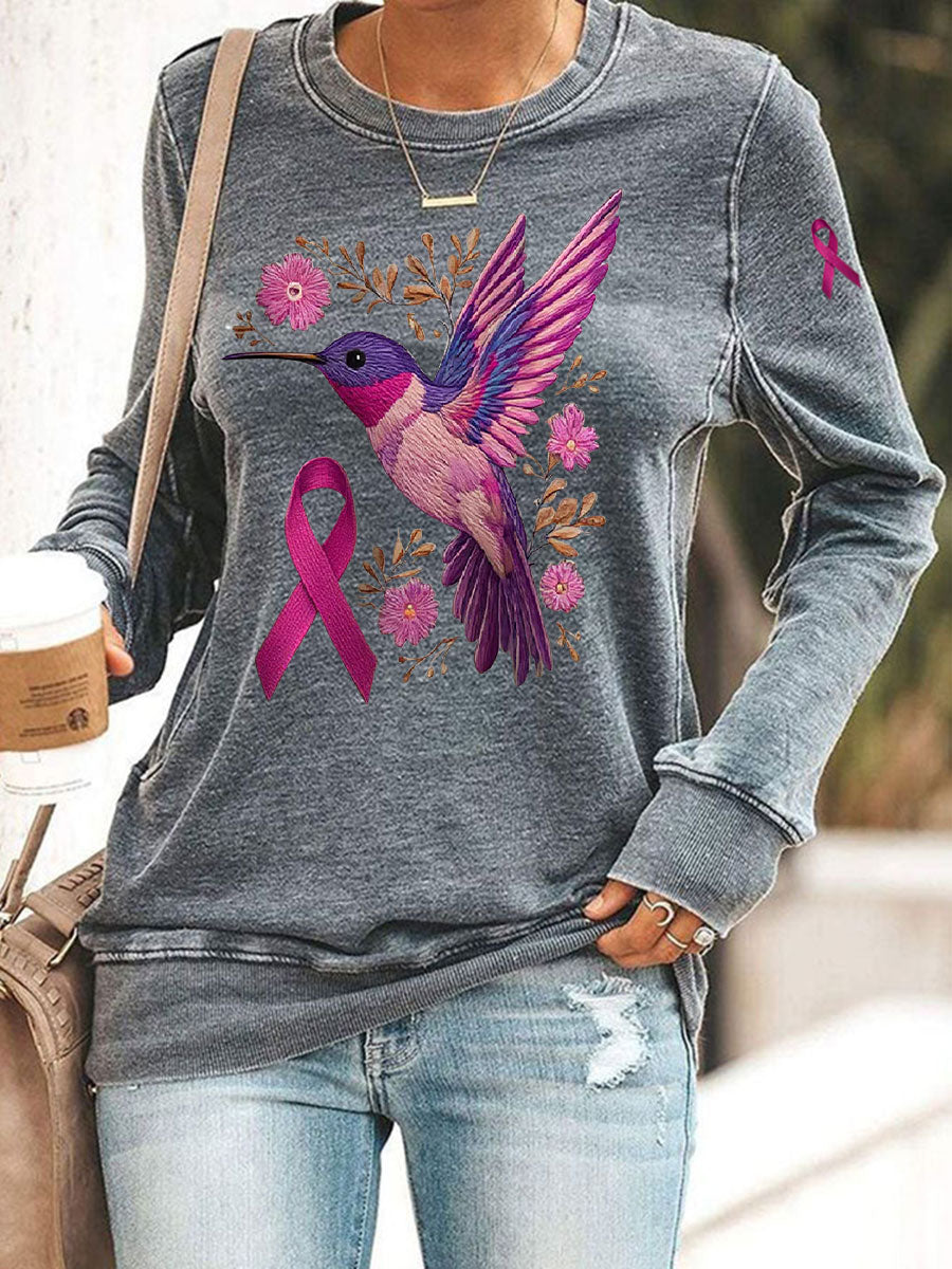 Frauen Brustkrebs Kolibri Print Casual Sweatshirt