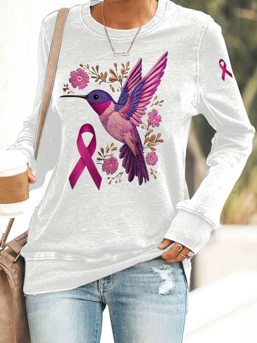 Frauen Brustkrebs Kolibri Print Casual Sweatshirt