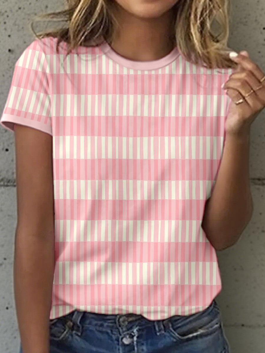 Frauen Rosa gestreifte Print T-Shirt