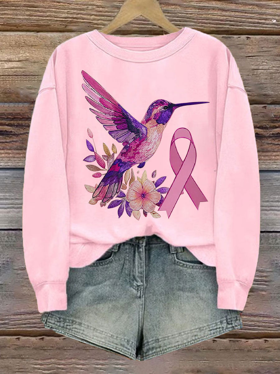 Frauen Brustkrebs Kolibri Print Casual Sweatshirt
