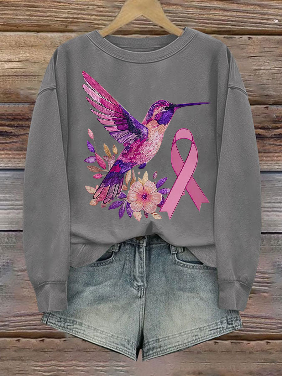 Frauen Brustkrebs Kolibri Print Casual Sweatshirt