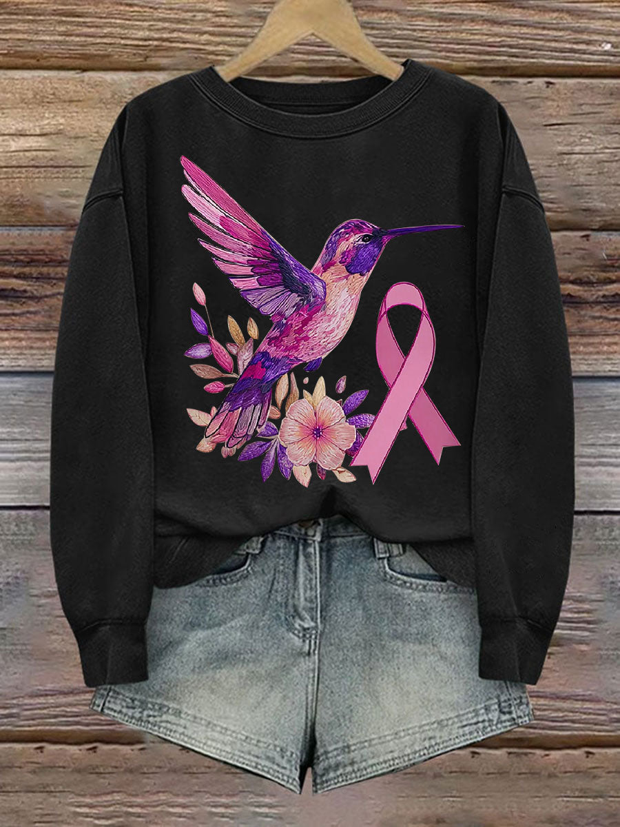 Frauen Brustkrebs Kolibri Print Casual Sweatshirt