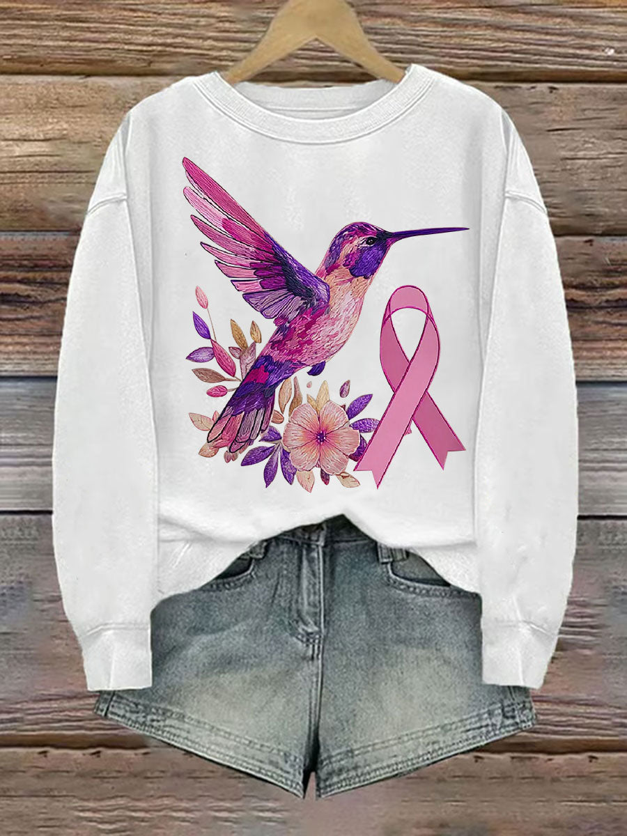 Frauen Brustkrebs Kolibri Print Casual Sweatshirt