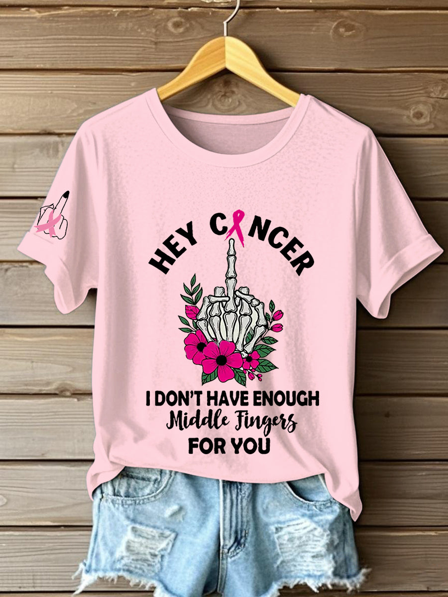 Frauen Brustkrebs Bewusstsein Hey Krebs Ich habe nicht genug Mittelfinger für Sie Kurzarm T-Shirt