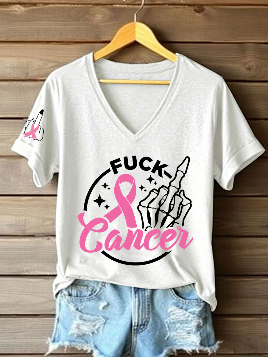 Frauen Brustkrebs Bewusstsein Fick Krebs Mittelfinger Kurzarm T-Shirt