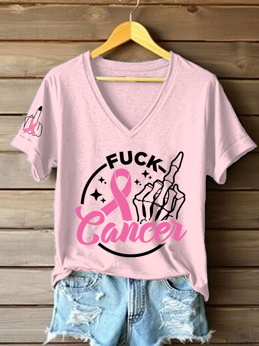 Frauen Brustkrebs Bewusstsein Fick Krebs Mittelfinger Kurzarm T-Shirt