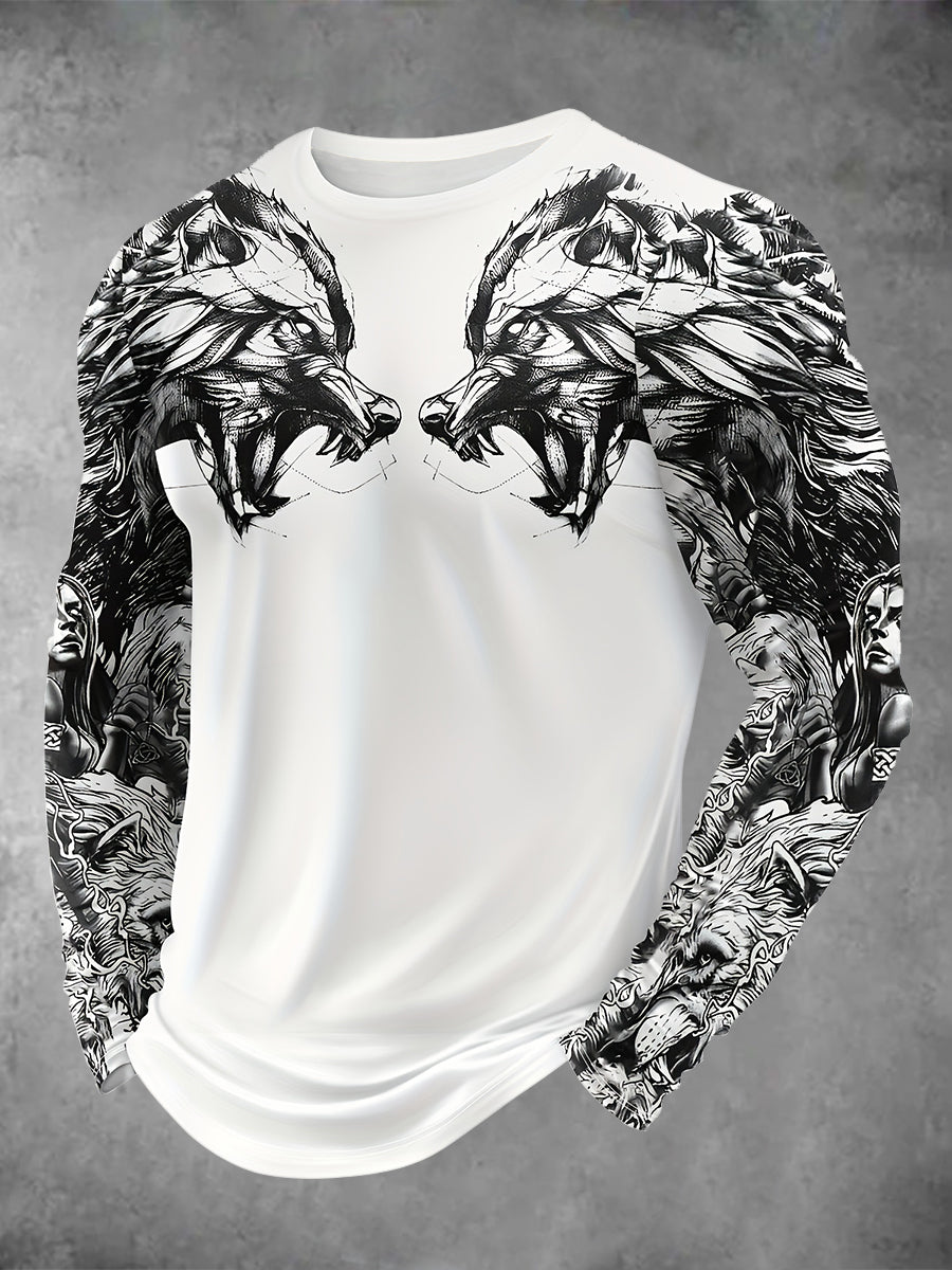 Langarm-T-Shirts für Herren Viking Wolf