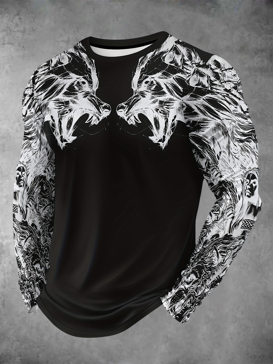 Langarm-T-Shirts für Herren Viking Wolf