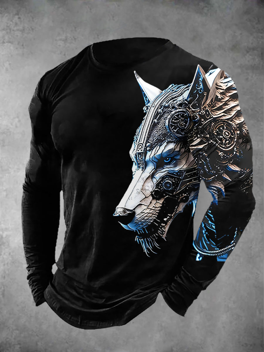 Langarm-T-Shirts für Herren Viking Wolf