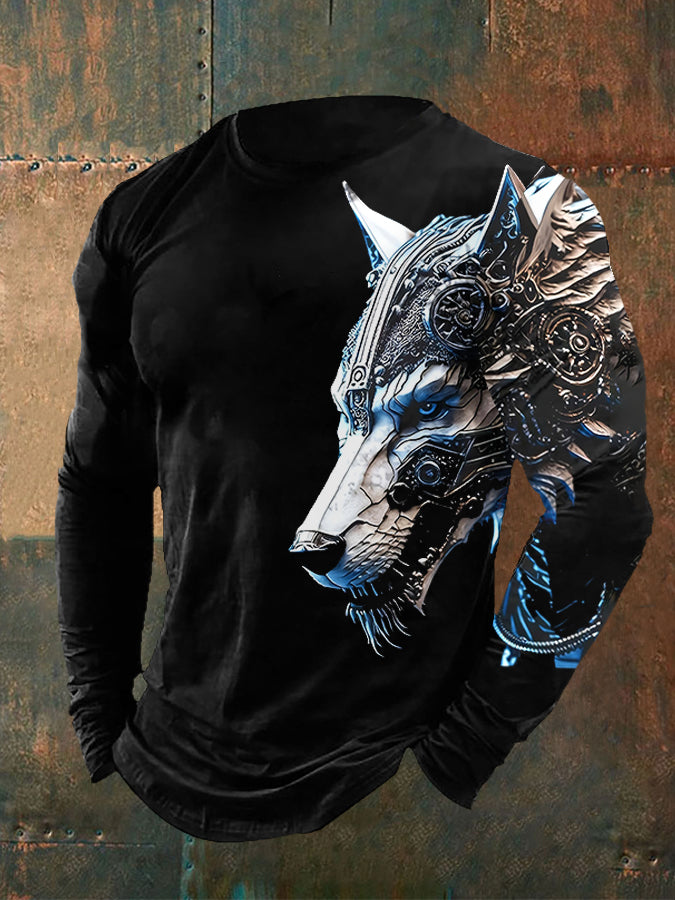 Langarm-T-Shirts für Herren Viking Wolf