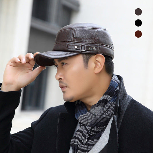 PU Leather Flat Top Warm Baseball Cap