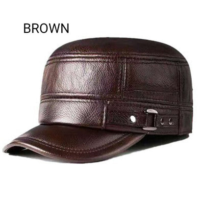 PU Leather Flat Top Warm Baseball Cap