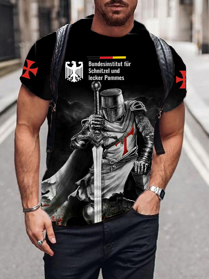 Men's German Iron Cross Knight Print T-shirt