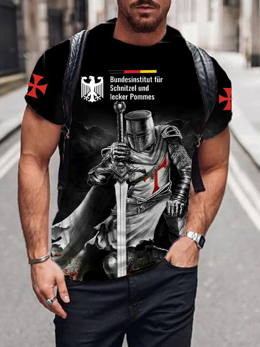 Men's German Iron Cross Knight Print T-shirt