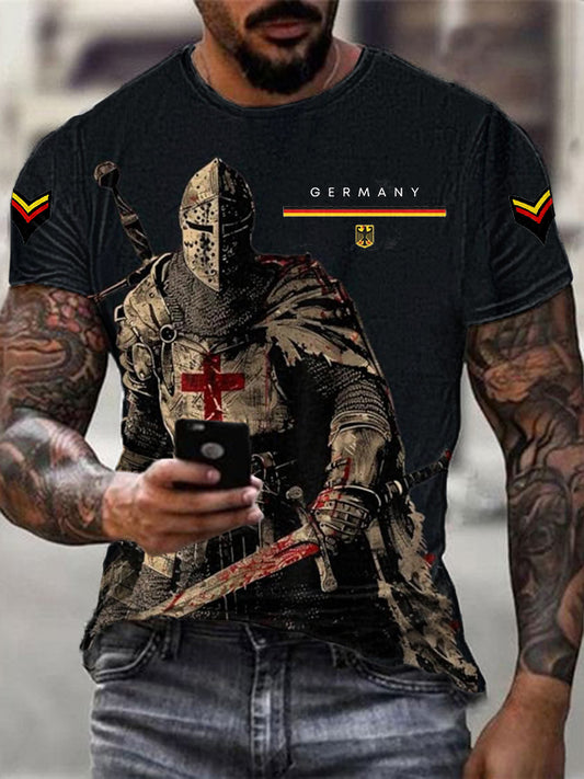 Men's German Iron Cross Knight Print T-shirt
