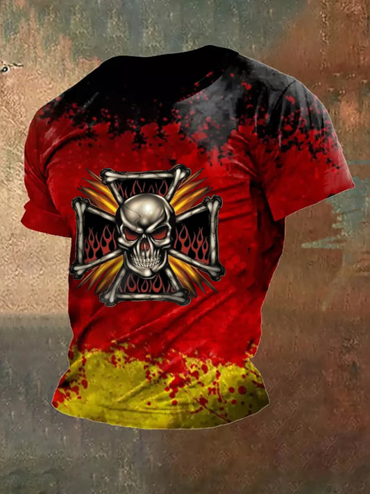 Männer Eisernes Kreuz Schädel bedrucktes Kurzarm-T-Shirt