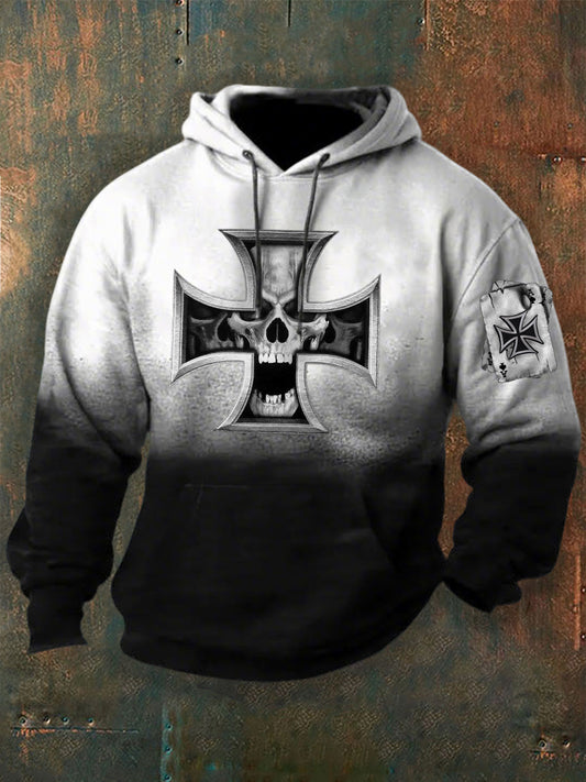 Männer Eisernes Kreuz Schädel gedruckt Langarm Hoodie