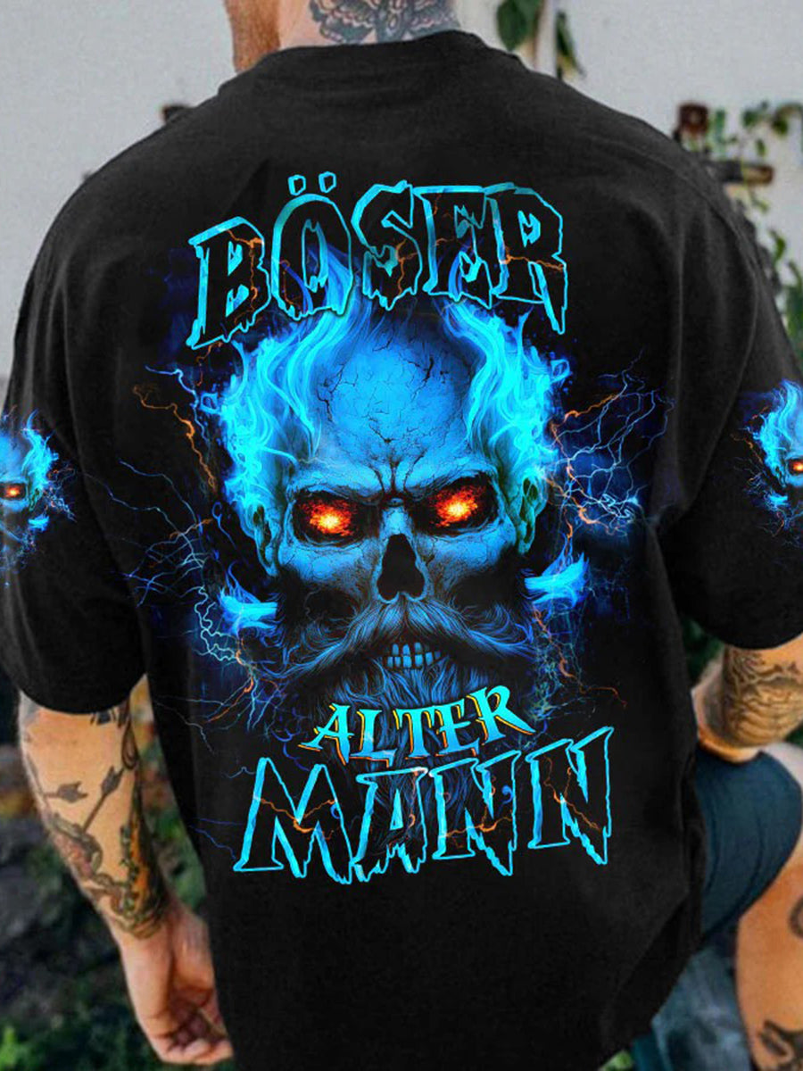 Herren BÖSER ALTER MANN VOLLSTÄNDIGER DRUCK Bedrucktes T-Shirt