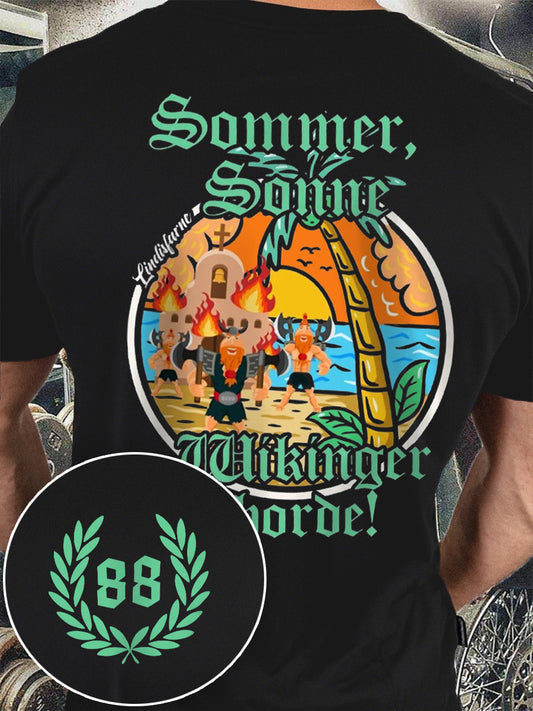 Sommer Sonne Wikinger bedrucktes Kurzarm-T-Shirt für Männer