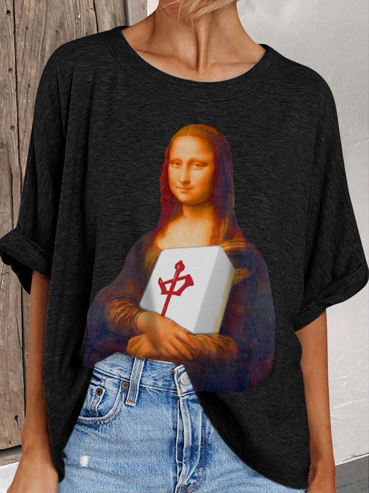 Frauen lustige Mona Lisa Mahjong T-Shirt
