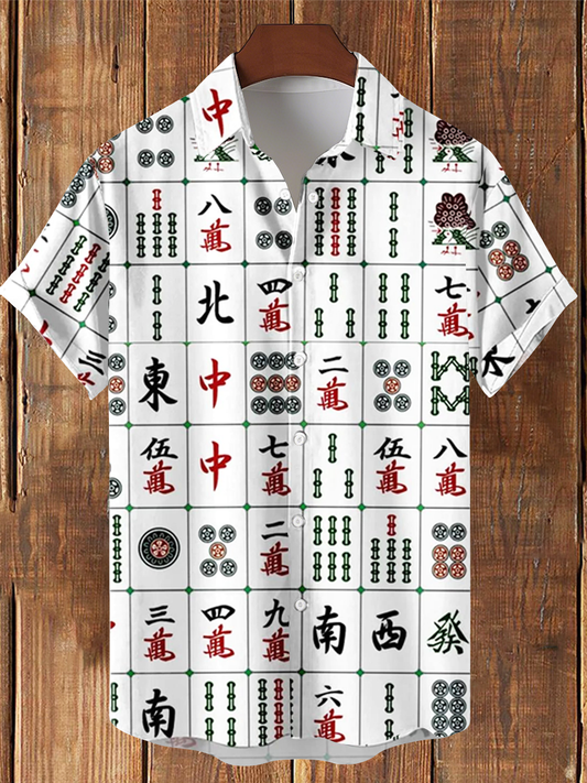 Herren Mahjong Bedrucktes Freizeit hemd