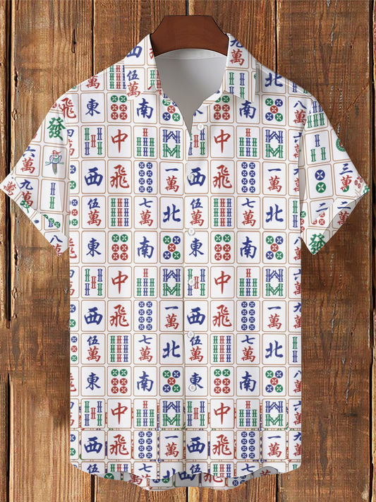 Herren Mahjong Bedrucktes Freizeit hemd