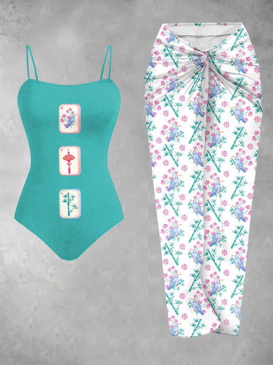 Zweiteiliges Damen-Mahjong-Badeanzug-Set