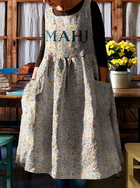Damen-Mahjong-Kleid mit Blumen druck