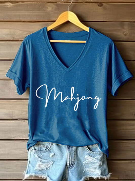 Frauen Mahjong T-Shirt mit V-Ausschnitt