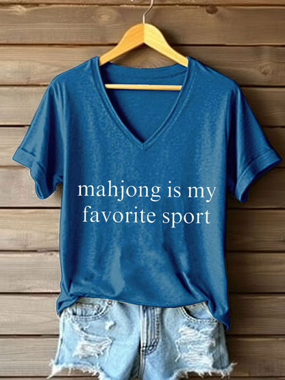 Frauen Mahjong ist mein Lieblings sport T-Shirt mit V-Ausschnitt