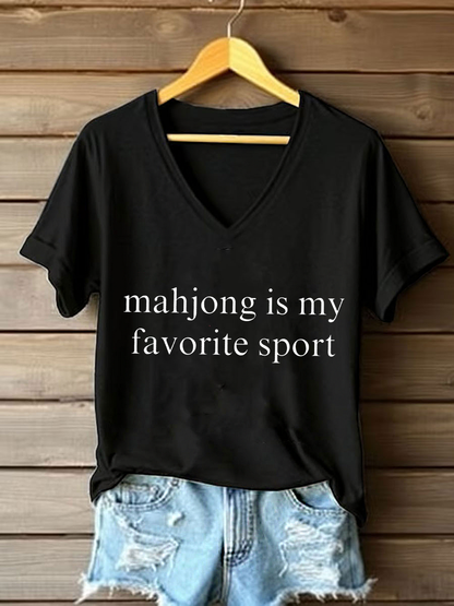 Frauen Mahjong ist mein Lieblings sport T-Shirt mit V-Ausschnitt
