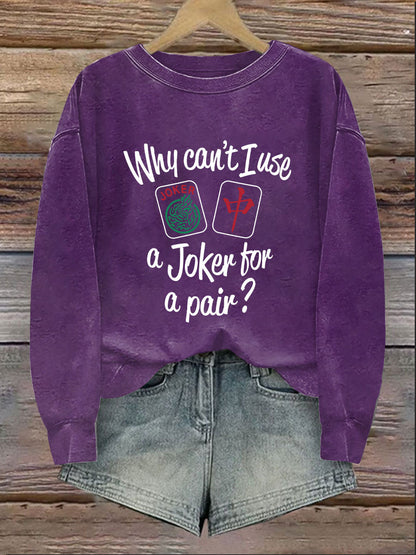 Damen Lustiges Mahjong bedrucktes lässiges Sweatshirt