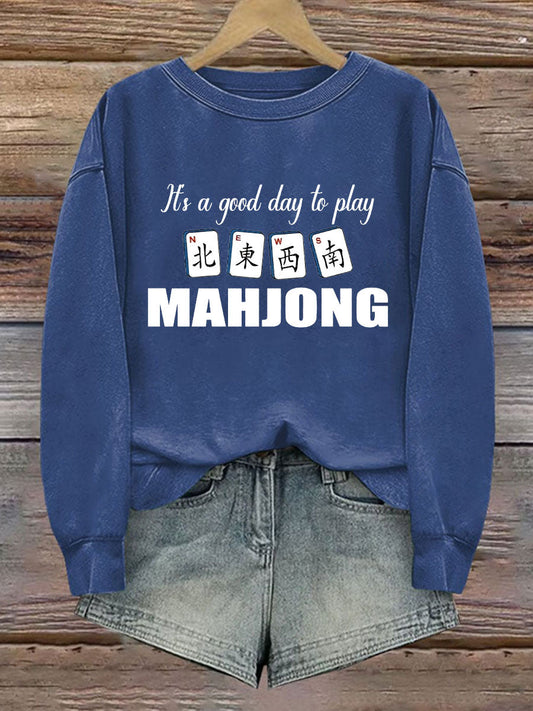 Damen Lustiges Mahjong bedrucktes lässiges Sweatshirt