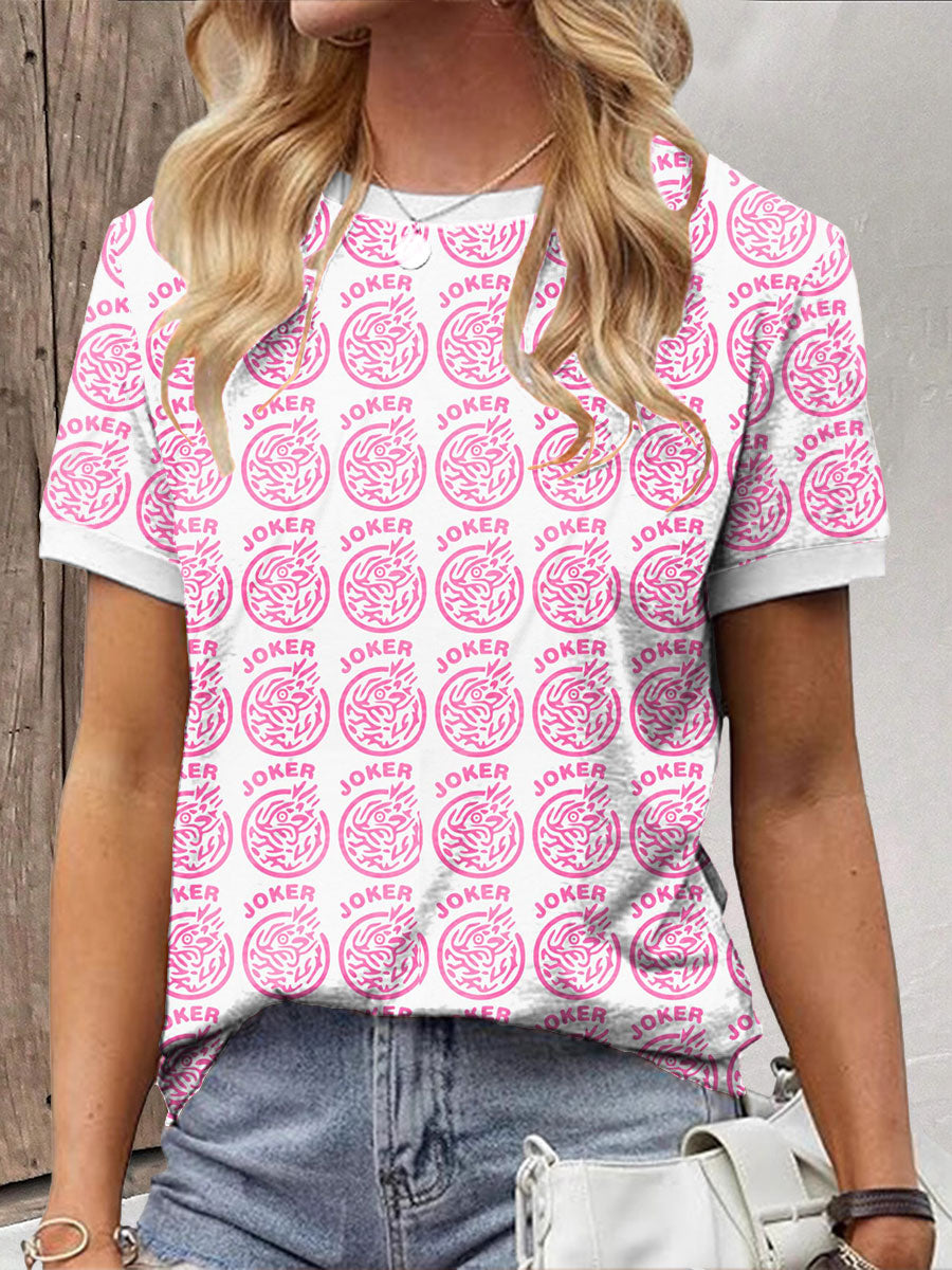Frauen Lustiges Mahjong bedrucktes lässiges T-Shirt