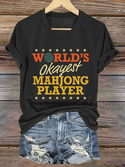 Frauen Welten Okayest Mahjong Spieler gedruckt T-Shirt
